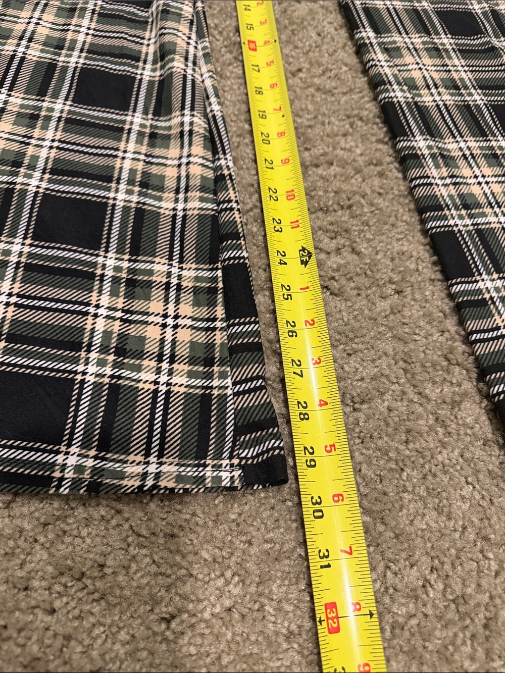 No Boundaries Black/White/Cream/Olive Green Plaid Flare Pants - Picture 4 of 5